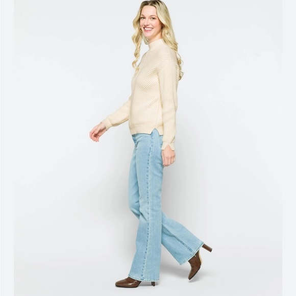 Marine Layer Skylar Turtleneck Sweater Chevron Ivory Merino Wool Sz M NEW - Picture 3 of 13